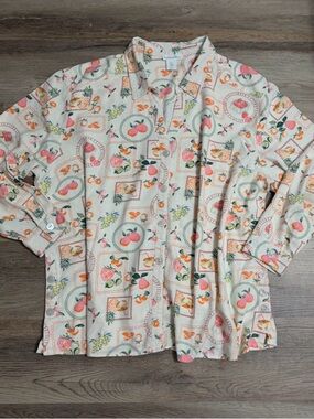 Cynthia Rowley Cream Blouse with Pink & Orange Fruit Motif